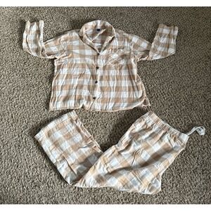 Old Navy Women's Tan White Checker 2pc Pajama Set Size XL